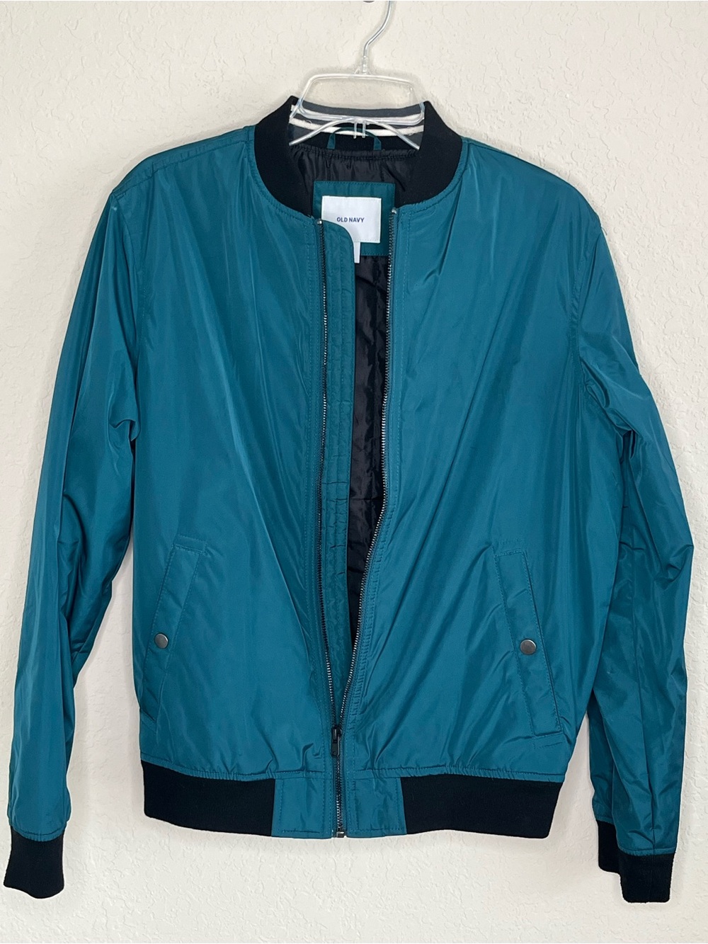 Old Navy Teal Bomber Jacket with Black Trim - Men's